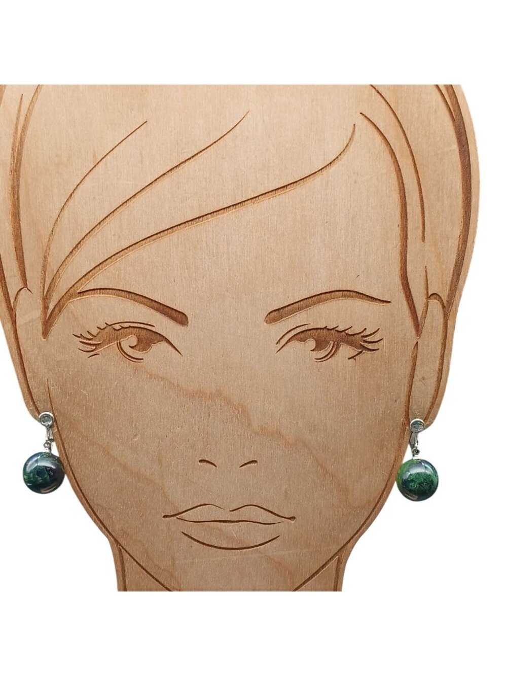 Vintage Celebrity Green Marbled Bead Dangle Clip-On Earrings with Silver-Tone